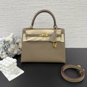 Hermès 全新Kelly25象灰金
