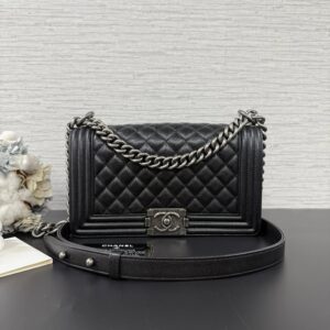 CHANEL 經典BOY25荔枝黑銀