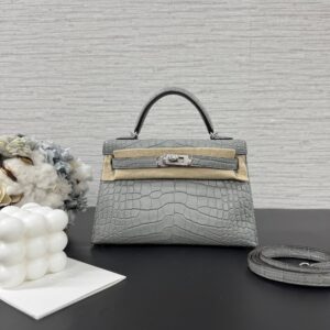 Hermès 全新MiniKelly霧面灰鱷魚