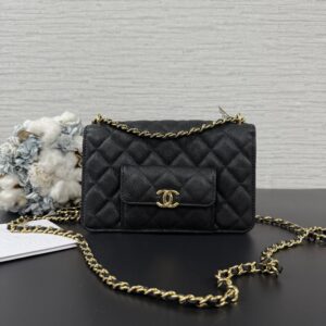 CHANEL 雙鏈荔枝WOC黑金(22403)