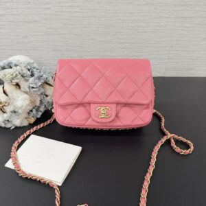 CHANEL 皮穿繩口蓋粉蜜桃粉(23722)