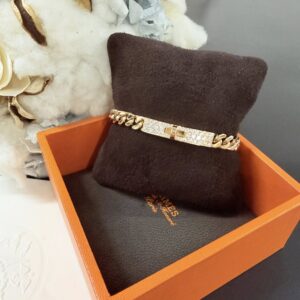 HERMES 玫瑰金Kelly釦半鑽羅馬手鍊(23671)