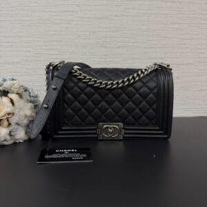 CHANEL 經典BOY25荔枝黑銀(23740)