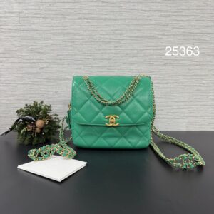 CHANEL 雙鏈條後背包湖水綠(25363)
