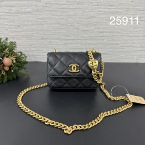 Chanel 愛心調節扣小卡包黑金(25911)