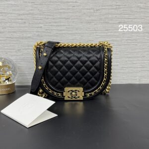 CHANEL 23P荔枝黑金編織馬鞍包(25503)