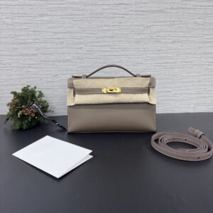 Hermès MiniKelly一代象灰金(26215)