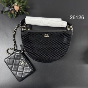 CHANEL  25S全新黑網兜編織子母包(26126)