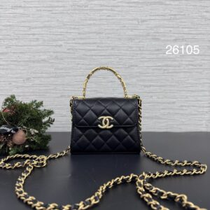 CHANEL 琺瑯手柄口蓋包黑金(26105)