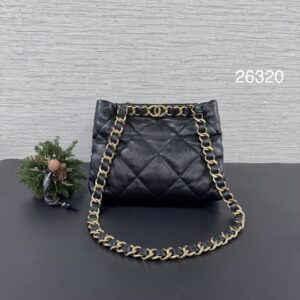 Chanel 粗鍊雙面hobo黑金(26320)