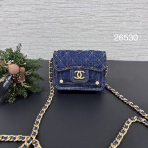 CHANEL 全新 丹寧mini口蓋包(26530)