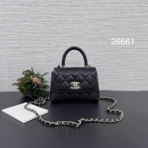 Chanel 全新25P蜥蜴手柄Handle nano 荔黑金(26661)