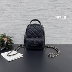 CHANEL 荔枝mini小書包黑金(26476)