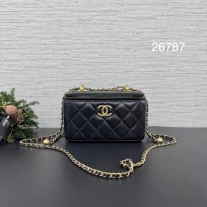 Chanel 雙金珠長盒子黑金(26787)