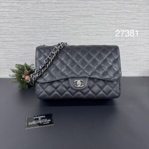 Chanel 經典CFJumbo單蓋荔枝黑銀(27381)