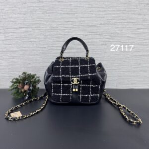 CHANEL 23K黑白毛呢後背包
(27117)