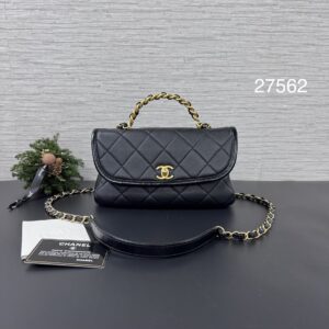 CHANEL 手柄口蓋包黑銀 (27562)