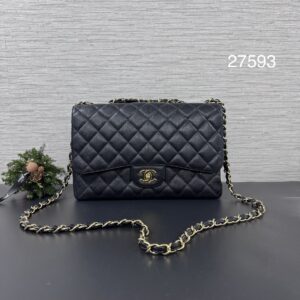 Chanel 經典CFJumbo單蓋荔枝黑金(27593)