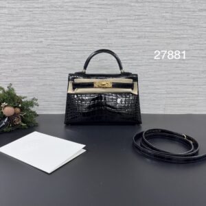 Hermes MiniKelly黑金鱷魚(27881)