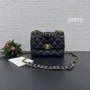 Chanel 雙鏈條黑金方胖(27870)