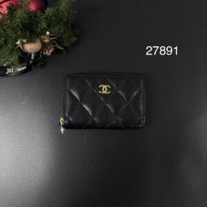 CHANEL 經典黑金荔枝零錢包(27891)
