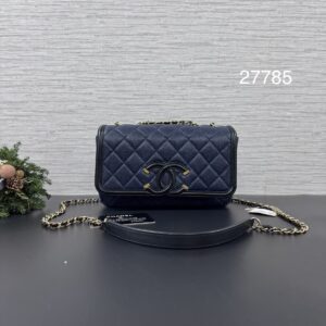CHANEL 荔枝雙C大LOGO口蓋包(27785)