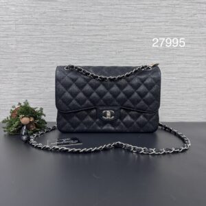 Chanel 經典CFJumbo荔枝黑銀(27995)