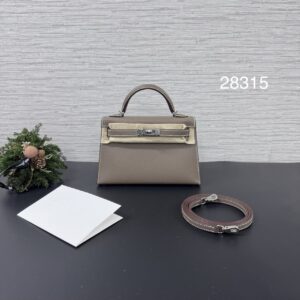 Hermès 全新MiniKelly 象灰銀(28315)