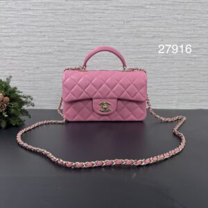 CHANEL 手把大mini 玫瑰粉金(27916)