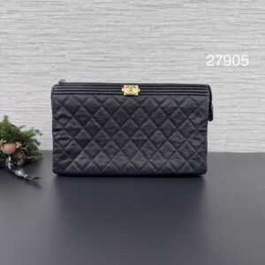 CHANEL Boy荔枝黑金手拿包(27905)