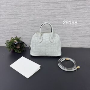 HERMES 全新MINI BOLIDE 鱷魚皮冰晶灰(29198)