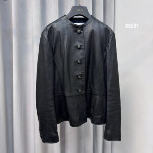 Dior 全新無領光滑羊皮單排釦外套(29301)