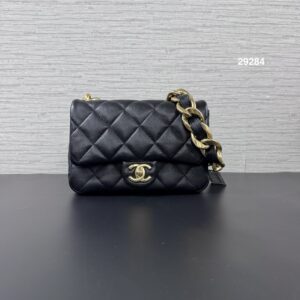 CHANEL 粗鍊黑金口蓋包(29284)