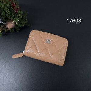 CHANEL 全新經典奶茶銀零錢包(17608)