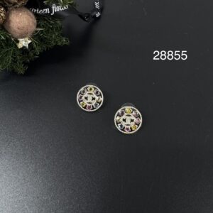 CHANEL  25P 彩色水鑽星星雙 C 圓形耳環(28855)