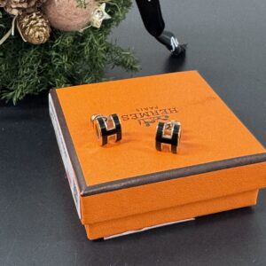 HERMES  全新Mini Pop H黑金耳環(26007)