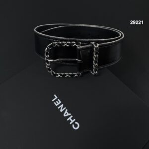CHANEL 雙邊拉鍊裝飾皮穿鏈釦寬版皮帶(29221)