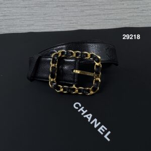 CHANEL vintage皮穿鏈金屬方型寬版腰帶35mm(29218)