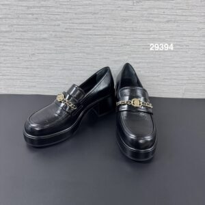 Chanel 24K全新皮穿鏈書包釦厚底高跟樂福鞋(29394)