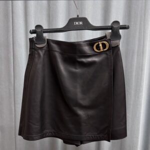 Dior 全新CD 扣環黑色羊皮褲裙(29302)