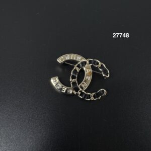 CHANＬ 雙C皮穿鏈拼接胸針(27748)