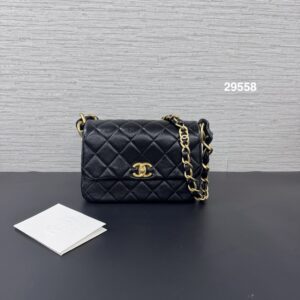 CHANEL 黑金粗鍊條口蓋腋下包(29558)