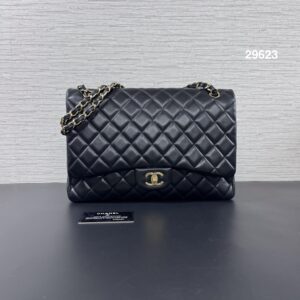 CHANEL 經典CF Maxi 單蓋 黑銀(29623)