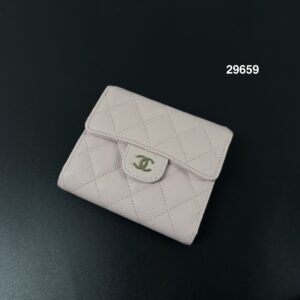 Chanel 全新荔粉金經典三折短夾(29659)